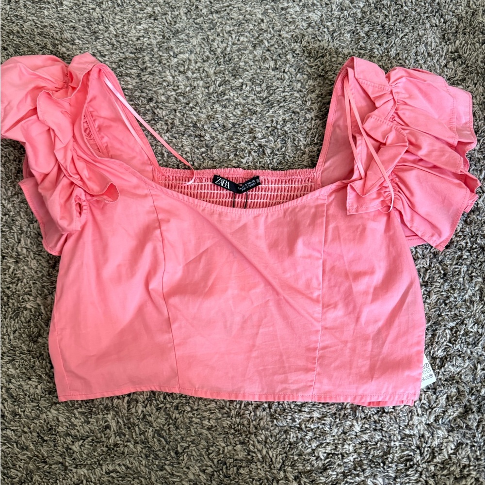 Zara Pink Puff Sleeve Crop Blouse